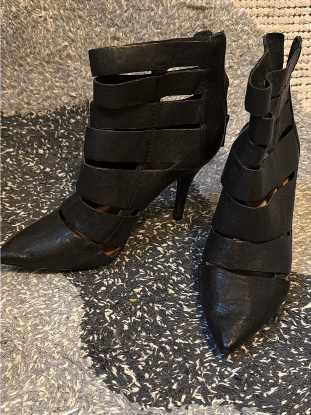 Vince Camuto Black Strappy Pointed-Toe High Heel Boots